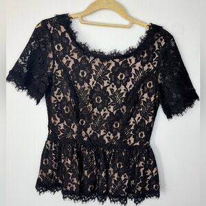 Hommage Black Lace Peplum Top – Low Back – Size M – Chic & Elegant